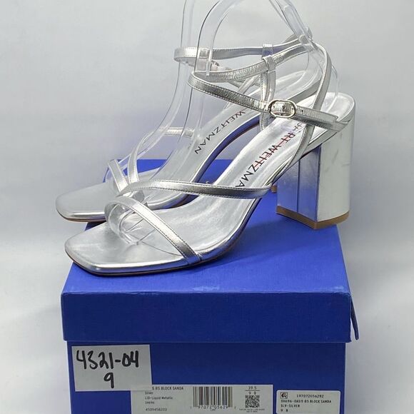Stuart Weitzman Oasis 85MM Metallic Leather Block-Heel Sandals size 9 - Picture 9 of 11